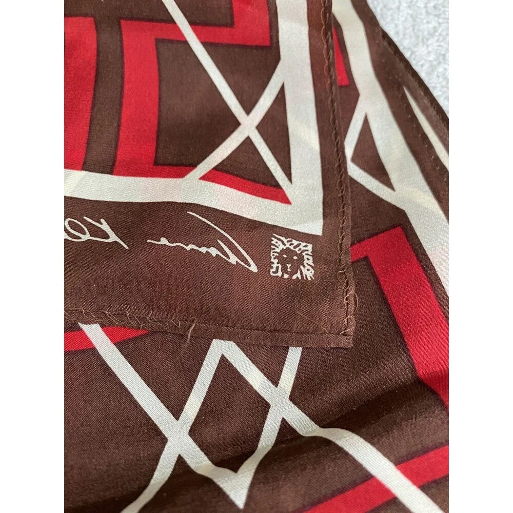Anne Klein Geometric Oblong Scarf Brown Red Beige Silk Feel 54 x 11